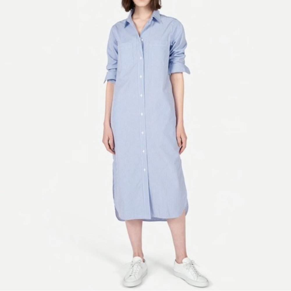 EVERLANE The Striped Cotton Poplin Shirt Dress Size 10 Preppy Effortless Casual